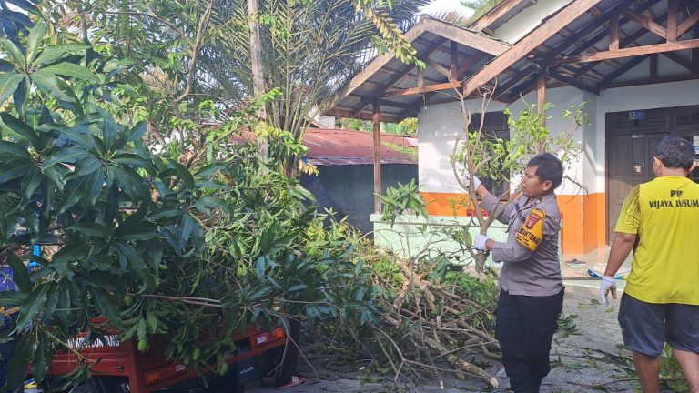 Bentuk Kepedulian, Bhabinkamtibmas Loktuan bantu evakuasi pohon tumbang yang menimpa rumah warga binaan