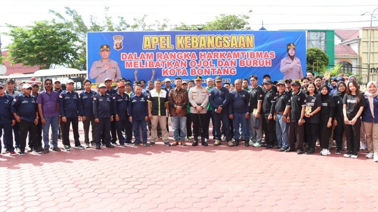 Polres Bontang Gelar Apel Kebangsaan Bersama Ojek Online dan Buruh Kota Bontang