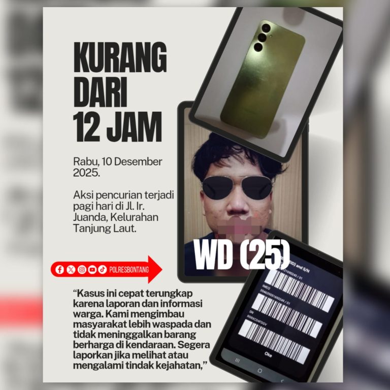 Laporan Cepat, Penanganan Cepat : Pencurian Terungkap Kurang Dari 12 Jam