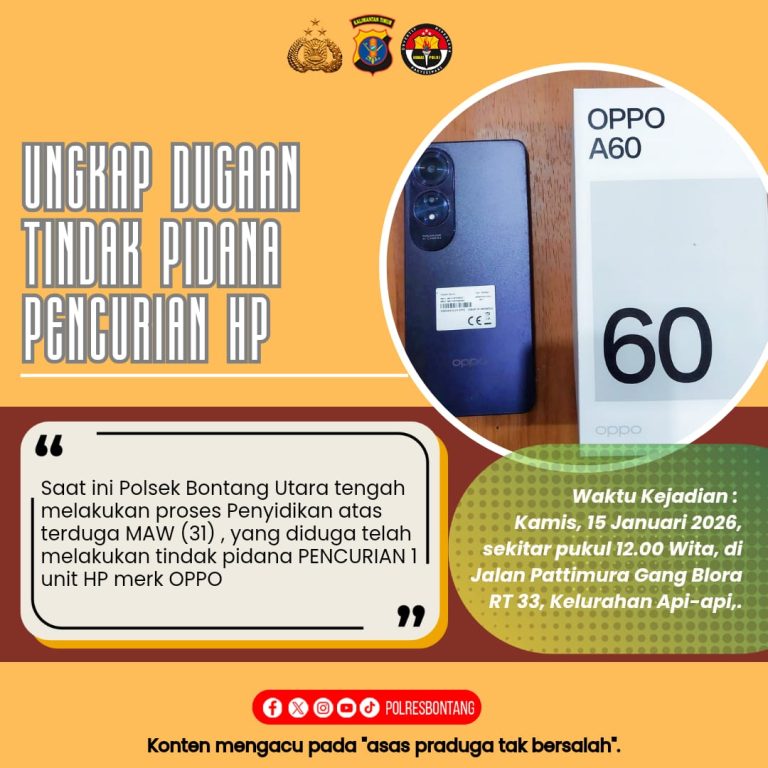 Tak Sampai 48 Jam, Polsek Bontang Utara Amankan Terduga Pencurian HP