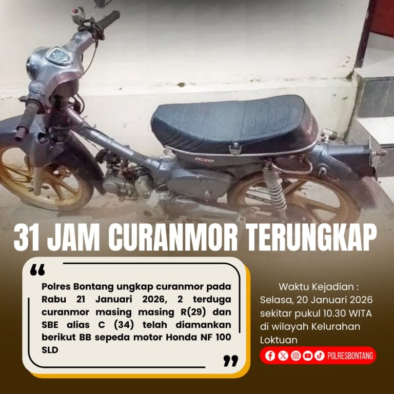 Respon Cepat! 31 Jam Usai Laporan, Terduga Curanmor Berhasil Diamankan Polres Bontang