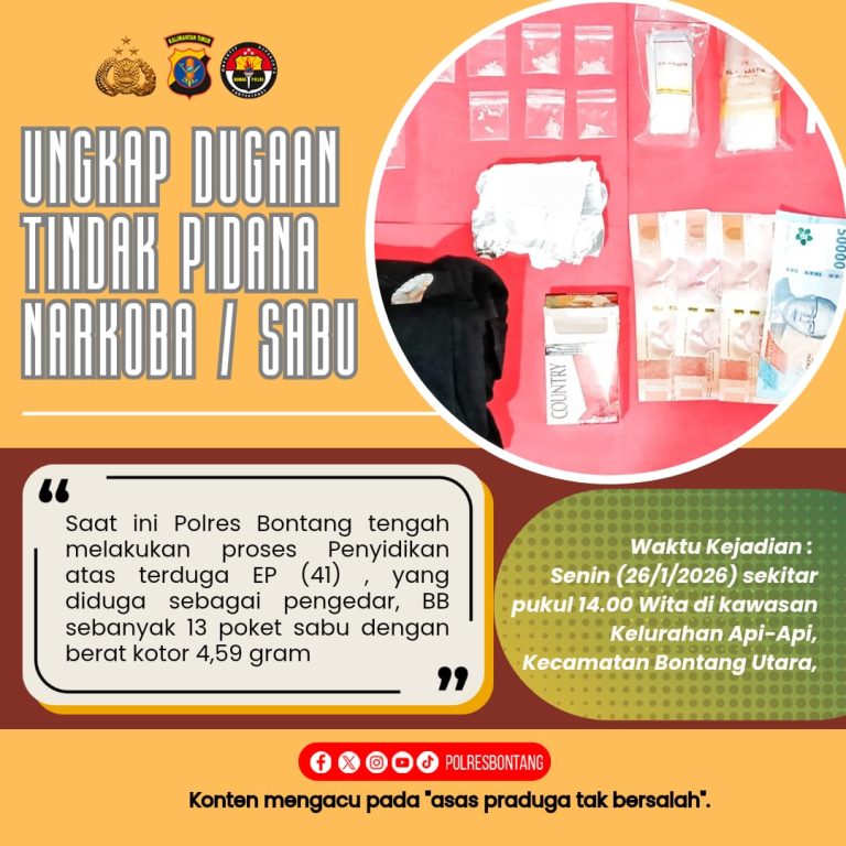 13 Paket Sabu Disita, Terduga Pengedar Diamankan Polisi