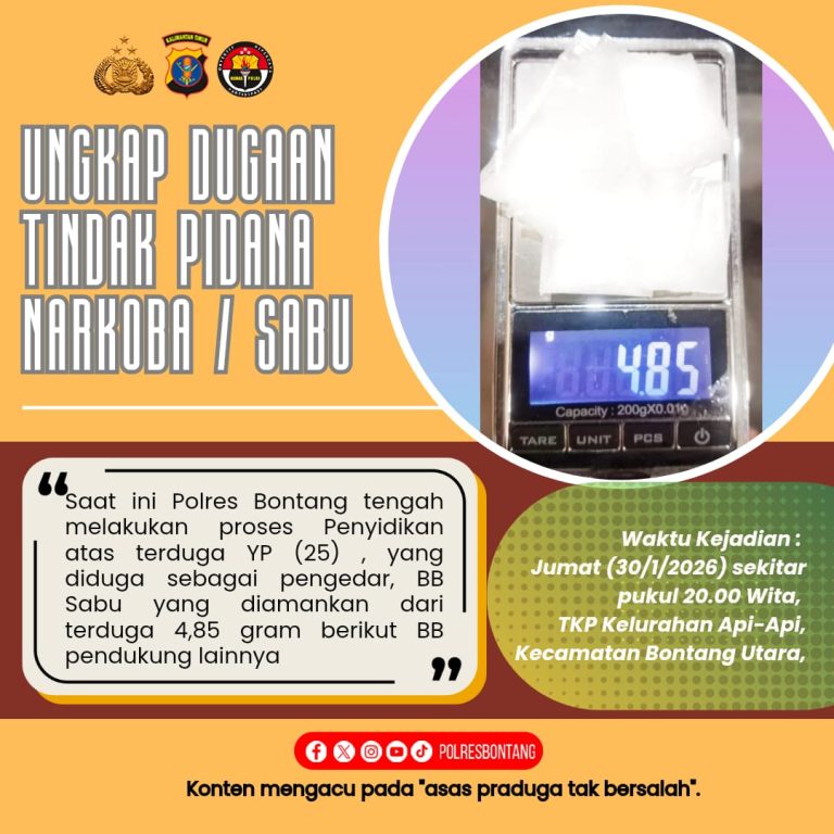 Kolaborasi Polda Kaltim dan Polres Bontang Ungkap Peredaran Sabu di Api-Api