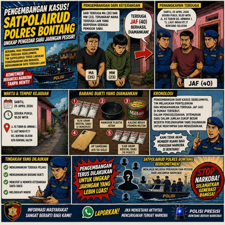 Pengembangan Kasus, Satpolairud Polres Bontang Kembali Amankan Terduga Pengedar Sabu