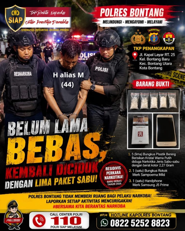 Belum Lama Bebas, Kembali Diciduk dengan Lima Paket Sabu